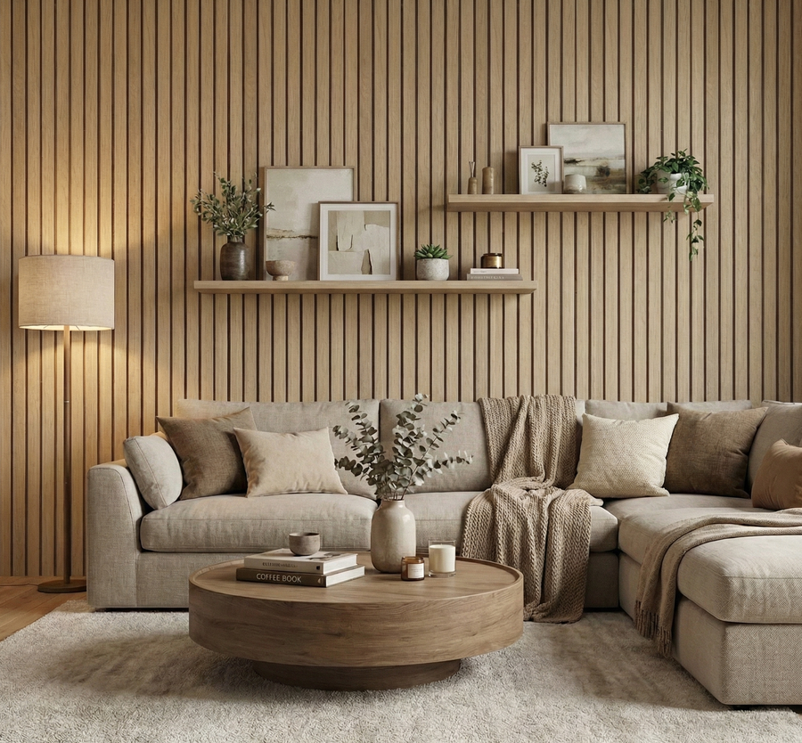 Natural Oak Wide Acoustic Slatwall Sample